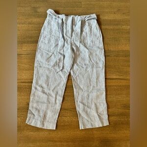 NEW Chico's Linen Tie Waist Crop Pants-Blue and White Stripe-Size 1 or 8R